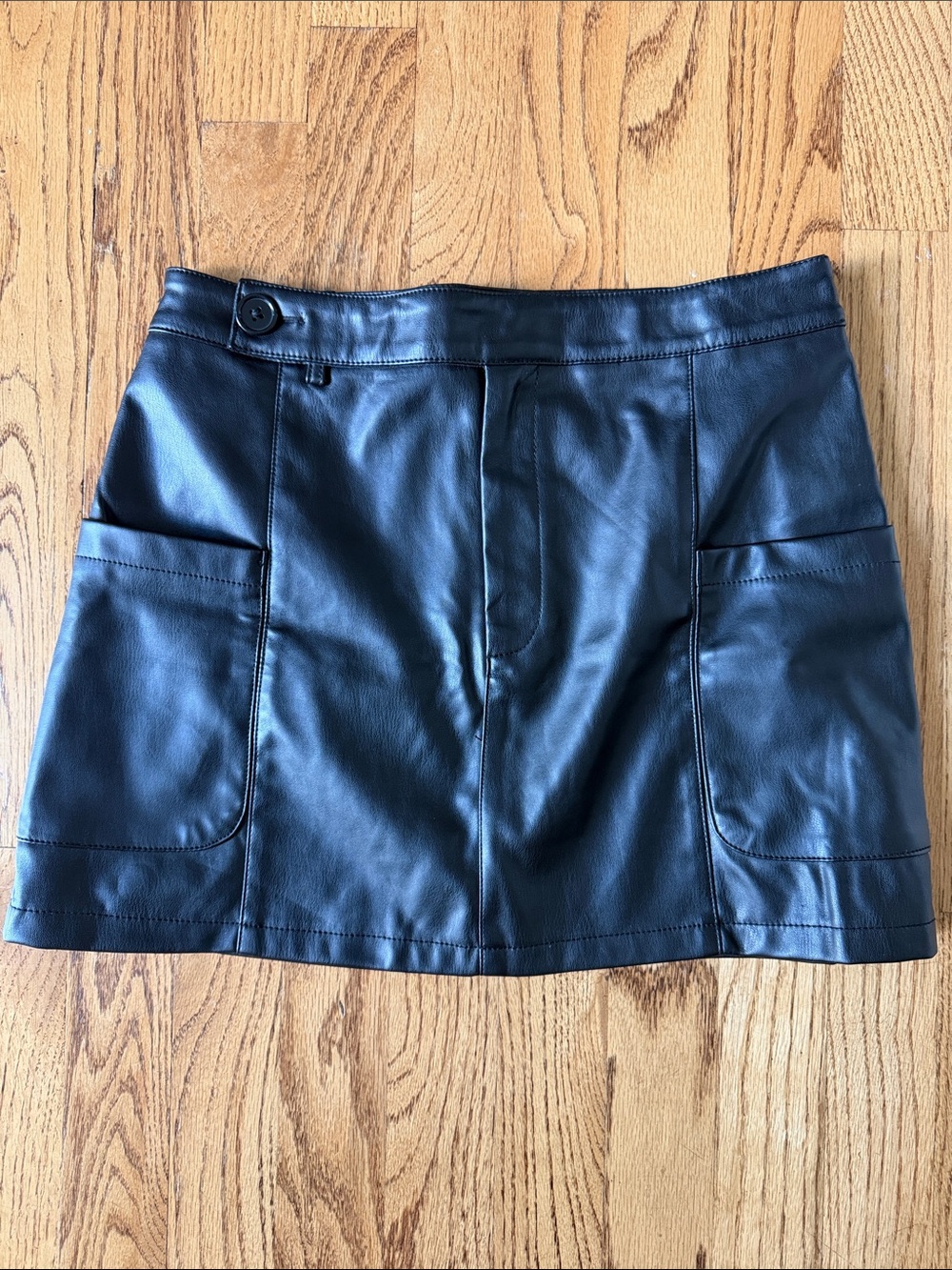 Black Faux Leather Mini Skirt with Front Pockets